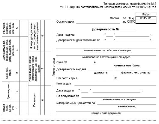 Бланк доверенности на получение молочной кухни